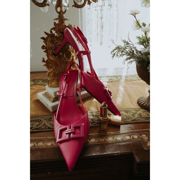 ZARA Leather Heels with Front Buckle NWT | Fuchsia Slingback Size 7.5 - Picture 14 of 16